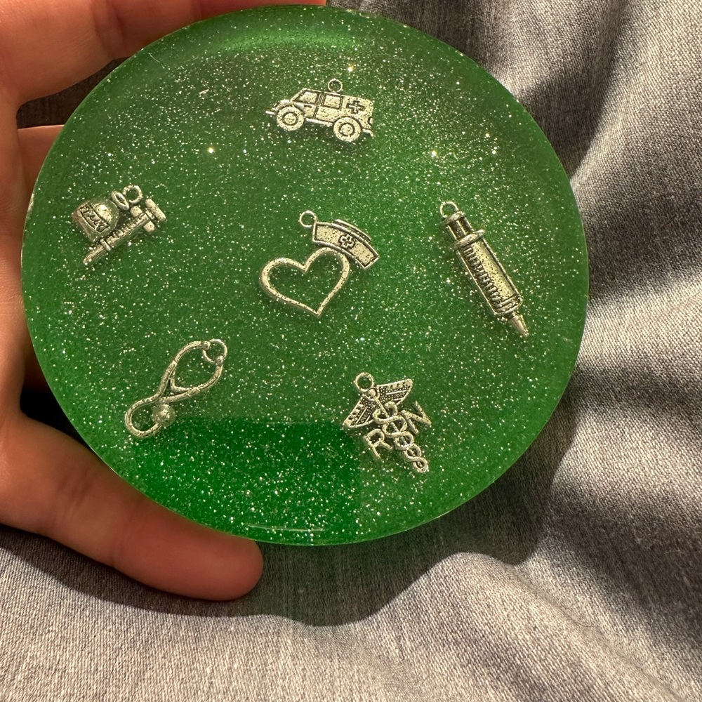 Green Glitter Resin Coaster - Nurse theme